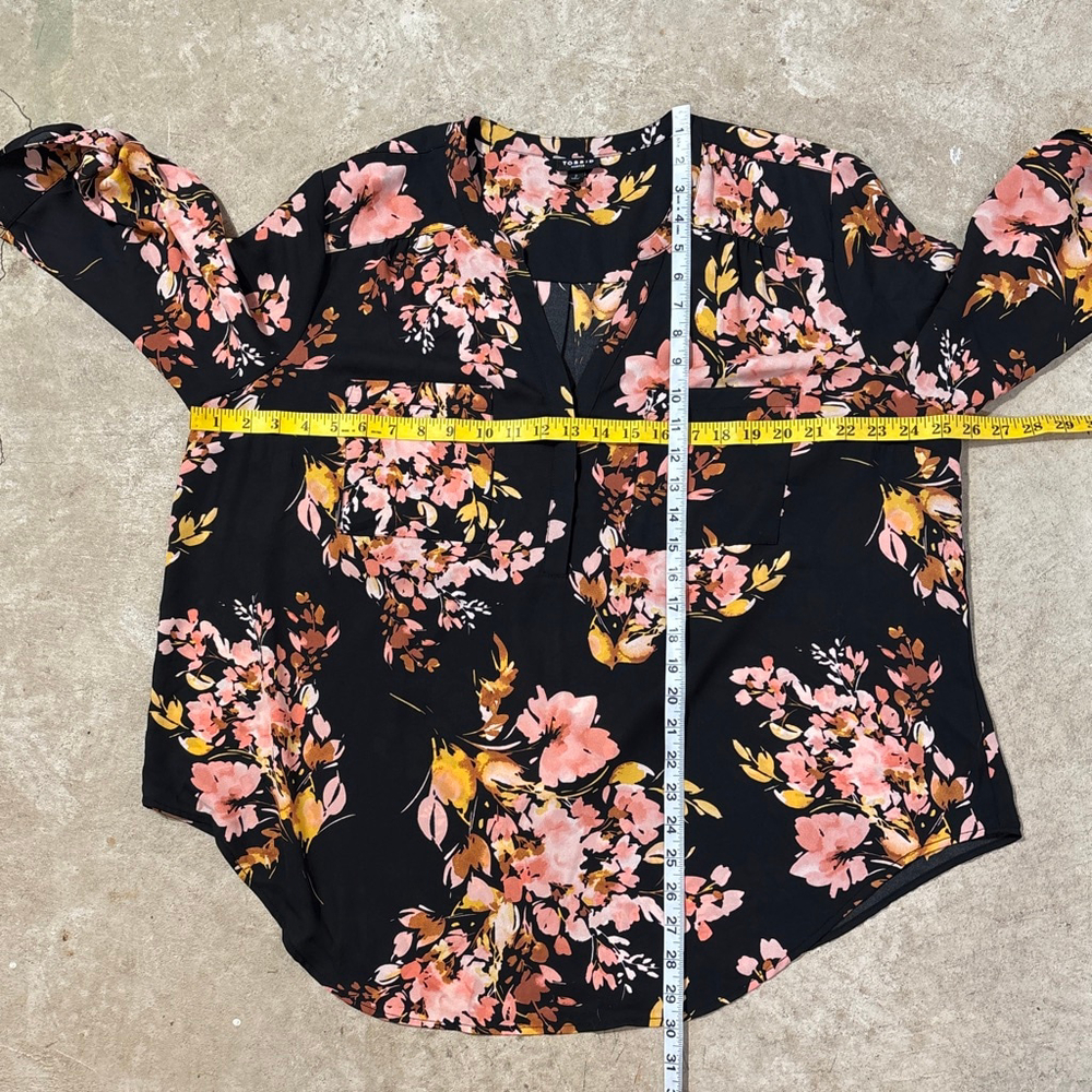 Torrid Harper Georgette 3/4 Sleeve Blouse Women's 2X Black Pink Artsy Floral - Picture 5 of 12